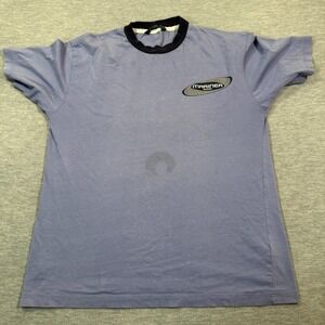 Bossini T-Shirt Mens Large Blue Ringer Short Sleeve Mariner Logo Graphic Tee VTG